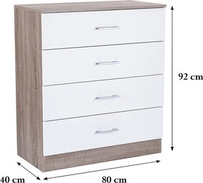 Miami komód 4 fiókos 80x92 cm fehér-yorki tölgy