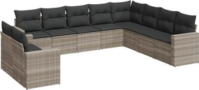 vidaXL 10 részes világosszürke polyrattan kerti ülőgarnitúra párnákkal