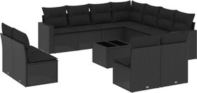vidaXL 12 részes fekete polyrattan kerti ülőgarnitúra párnákkal