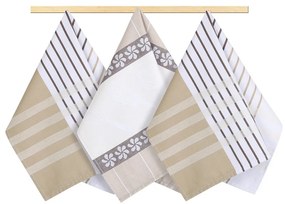 Bellatex Stripe törlőruha, bézs, barna, fehér, 50 x 70 cm, 3 db-os szett