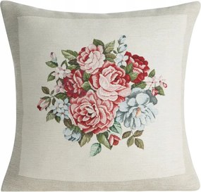 Dekoratív gobelin párnahuzat 45x45 Eurofirany natúr, színes virágokkal