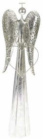 Karácsonyi fém LED dekoráció Angyal szívvel,ezüst, 17 x 58 cm