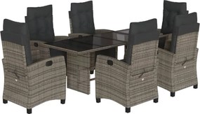 vidaXL 7 részes szürke polyrattan kerti étkezőgarnitúra párnával