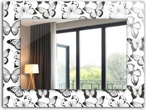 Fürdőszoba tükör hálószoba nappali nyomott mintával 80x60 cm Fekete-fehér pillangók