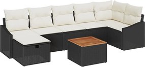 vidaXL Kerti Kanapé Szett párnával tárolóval 8 pcs Fekete Poli rattan