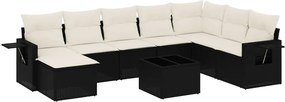 vidaXL 9 részes fekete polyrattan kerti ülőgarnitúra párnákkal