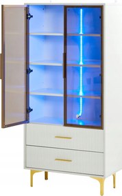 Üveg vitrin kétajtós fehér 70*35*150cm Led szekrény