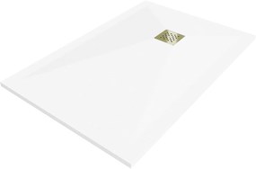 Mexen, Mexen Stone+ kompozytowy prostokątny brodzik 100 x 80 cm, biały, maskownica złota - 44108010-G
