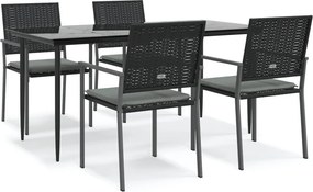 vidaXL 5 részes polyrattan és acél kerti étkezőgarnitúra párnával