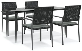 vidaXL 5 részes polyrattan és acél kerti étkezőgarnitúra párnával