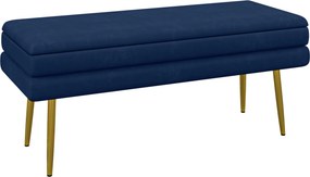 HOMCOM Tároló Pad, Párnázott Pad Tárolóhellyel, Bársonyos Kivitel, Ágy Pad Acél Lábbal, Cipő Pad, Tároló Pad Nappalira, Hálószobába, Kék, 100 x 37,5 x