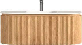 AREZZO design SELINA 120 cm-es ovális Fürdőszoba alsószekrény solid surface mosdóval, tölgy