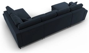 Sötétkék bársony kinyitható tárolóhelyes sarokkanapé (jobb oldali-U alakú) Kyoto – Cosmopolitan Design