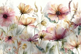 Fotótapéta Flizelina Akvarell Kert Rét Virágágyás Rózsaszín Virágok 368x254 ragasztó