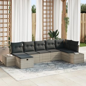 7 Részes Kerti Sofa Szett Párnákkal Világosszürke Polirattan