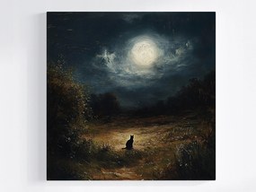 Poszter Nokturn Éjszaka Telihold Rét Fekete Macska 80x80