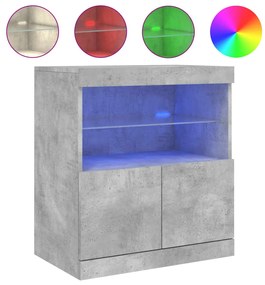 betonszürke tálalószekrény LED-világítással 60 x 37 x 67 cm