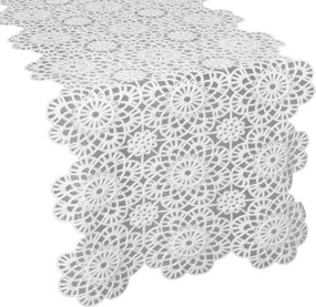 Dekorációs futófelület 35X140 fehér hímzett virágokkal Eurofirany