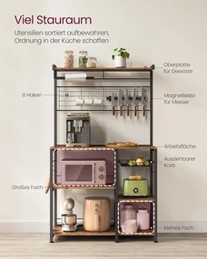 VASAGLE konyhai állvány, állópolc, vintage barna–fekete