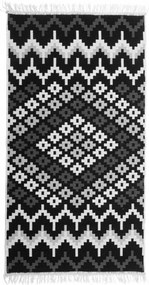 Kilim Boho Etno Rombusz Szőnyeg Fehér-fekete 120X160 Pamut, Rojtos Szőtt