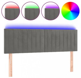 világosszürke bársony LED-es fejtámla 144x5x78/88 cm