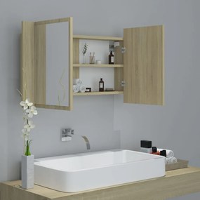 tölgyszínű akril LED-es tükrös fürdőszobaszekrény 80x12x45 cm