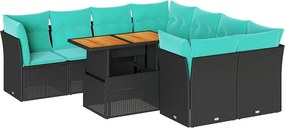 vidaXL 9 részes fekete polyrattan kerti ülőgarnitúra párnákkal