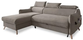 Világosbarna bársony kinyitható sarokkanapé (bal oldali) Sweet Harmony – Miuform