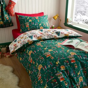Zöld egyszemélyes pamut gyerek ágyneműhuzat 135x200 cm Christmas Fairground – Belle &amp; Boo