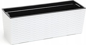 Erkélyláda rattan fehér virágtartó 19x56 cm