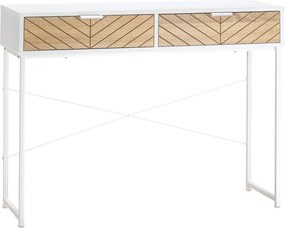 HOMCOM Keskeny Konszol Asztal Előszobai Asztal 2 Fiókkal Kivágott Mintázattal Modern Stílusban 100x30x75 cm Fehér és Tölgy | Aosom