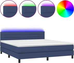 vidaXL kék szövet rugós és LED-es ágy matraccal 160x200 cm