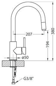 ALVEUS 1129021 - DELOS 38 cm mosogató csaptelep kihúzható zuhannyal, króm
