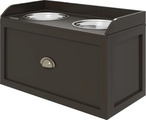 PawHut Kutya Etető Tál, 2 x 2L Etető Tál, Emelt Etető Tál Fiókkal, Rozsdamentes Acél Tál, Etető Állomás Nagy Kutyáknak, Barna | Aosom