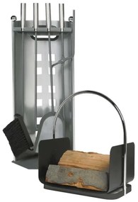 Kandalló szerszámok és fához való kosár készlet nyéllel 6 db antracit