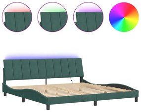 sötétzöld bársony ágykeret LED-világítással 200 x 200 cm