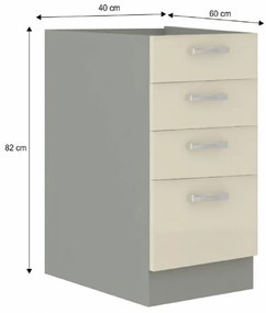Alsó konyhaszekrény 40 D 4S BB Pleitton (fényes krémszín). 1015554