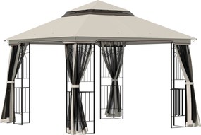 Outsunny Kerti Pavilon Dupla Tetővel, 4 Oldallal, Fém + Poliészter, Bézs, 2,99 x 2,99 x 2,74 m | Aosom