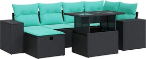 vidaXL 7 részes szürke polyrattan akácfa kerti ülőgarnitúra párnákkal