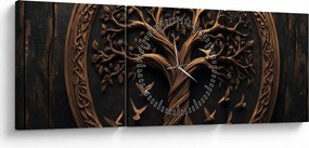 Kép – Fából készült életfa (órával) (90x30 cm)