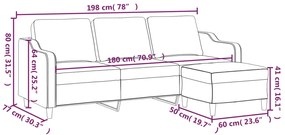 vidaXL 3 személyes bordó szövet kanapé lábtartóval 180 cm