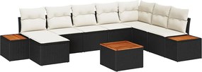 vidaXL Kerti Kanapé Szett párnával 9 pcs Fekete Poli rattan