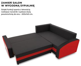 Grande sarokkanapé polcokkal , polc a bal karfaban, jobboldali, szövet anyag, bonell töltet, fekete - piros