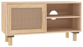 barna tömör fenyő és természetes rattan TV-szekrény 80x30x40 cm