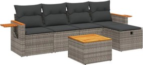 vidaXL 6 részes szürke polyrattan kerti ülőgarnitúra párnákkal