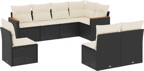 vidaXL 8 részes fekete polyrattan kerti ülőgarnitúra párnákkal