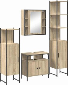 vidaXL Fürdőszoba bútor szett polcokkal 4 pcs Sonoma tölgy Faanyag