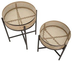 rattan hatású fém virágtartó állvány – 2 db, fekete vázzal