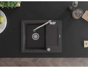 Mexen Enzo, gránit mosogató 576x465x174 mm, 1 kamrás és mosogató csaptelep Carla, fekete foltos, 6506-76-670700-00
