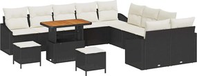 vidaXL Kerti Kanapé Szett párnával tárolóval 13 pcs Fekete Poli rattan